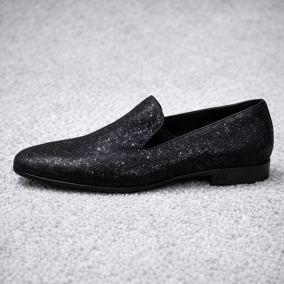 Steve Madden Black Glitter Loafers Slip-On Dress Shoes Mens Sparkle Party Luxe Steve Madden Black Glitter Loafers Slip-On Dress Shoes Mens Sparkle Party Luxe